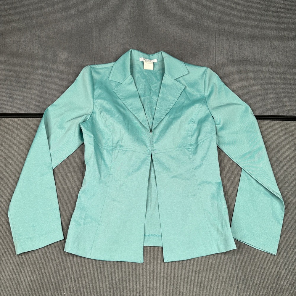 La Belle Womens Turquoise Blue Blazer Jacket Size 9 Made in USA Textured L4396J
